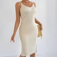 thumbnail image 6 of Xaqiouau Womens Solid Sleeveless Ribbed Knit Bodycon Midi Dress Scoop Neck Side Slit Fitted Stretchy Casual Work Party Club Evening Wear, 6 of 7