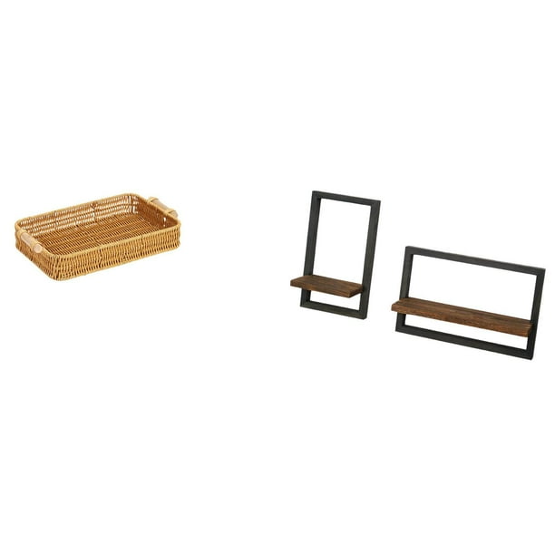 Cestas de almacenamiento,Cestas de almacenamiento de cocina tejidas con asas hechas a mano,Estantes de almacenamiento de pared,Estantes flotantes de madera Estantes de pared de madera,Estantes