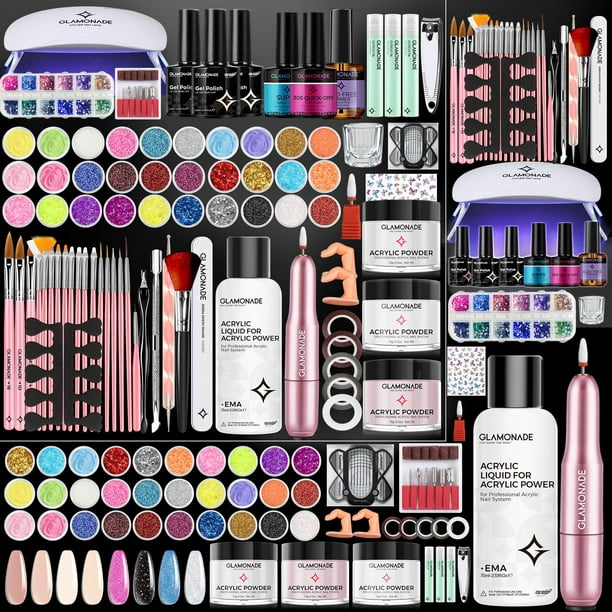Kit de uñas acrílicas Glamonade para principiantes con lámpara UV y taladro