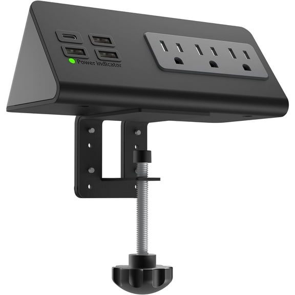 Nightstand Edge Mount Power Strip with USB-C Ports Tabletop Surge Protector Desk Clamp Power Sockets with 3 AC Outlets &4 Fast Charging USB Ports for Home Office Hotel and Dormitory