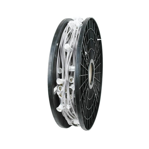 Novelty Lights 250 Feet C7/E12 Candelabra Base Christmas Bulk Spool, Vintage Holiday Hanging Light String, 6" Spacing, SPT-1 18 Gauge White Wire