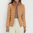 thumbnail image 3 of Black and Friday Clothing Sales Idoravan Women's Quilted Puffer Coat,Women's Puffer Jacket Stand Collar Zip Up Quilted Lightweight Down Coat Winter with Pockets Khaki L, 3 of 5