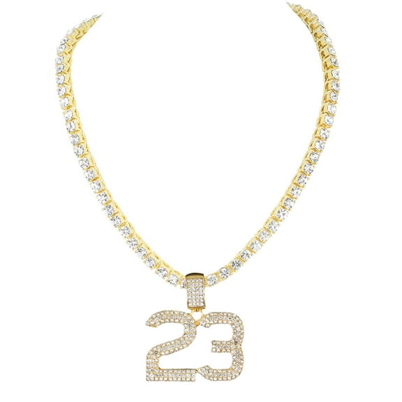 Charles Raymond Iced Out 23 Pendant on Tennis Chain for Men or Women - Bling'ed Out Hip Hop Jewelry on Blast! - Gold or Silver and Size Your Choice – TN001 #23 (Gold 18")