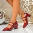 thumbnail image 6 of Xfvqtps Womens Pointed Toe Pumps Block Heel Mary Janes Glossy Patent Leather Dress Shoes with Buckle Strap Comfortable Office Heels for Work, 6 of 9