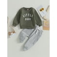 thumbnail image 3 of Baby Toddler Boys Fall Winter Outfits Little Dude Letter Printed Long Sleeve Sweatshirts Pants 2Pcs Clothes Set, 3 of 9
