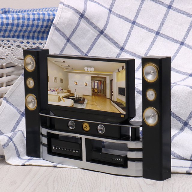 Flmtop Ensemble d'Appareils Haut-Parleur de Télé Miniature Jouet de Jeu d'Imitation pour Enfants Accessoire de Maison de Poupée
