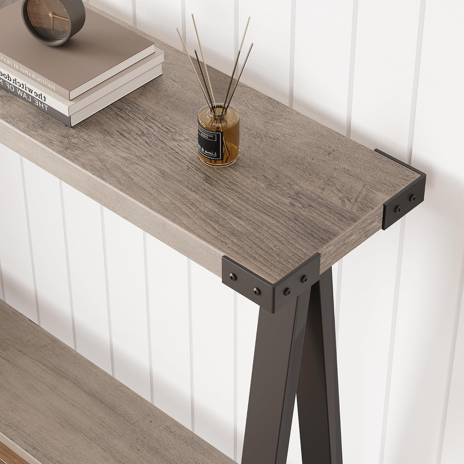 Entryway Console Table, 43" Sofa Table with Metal Legs, 2 Tier Narrow Entry Table Entry Hallway Table with Thicker Desktop, Modern Behind Couch Table