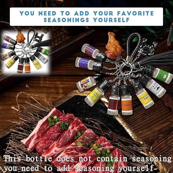 Mini Seasoning Bottles Keychain, 2026 New Upgrade Mini Flavor Keys, Leak-Proof Design, 10 Pcs Spice Keys for Foodies, BBQ, Travel (2Set)