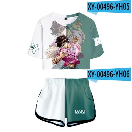 

Baki The Grappler Yujiro Hanma two piece sets Summer T-shirt + pants beach Fashion Cool Sets