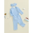 thumbnail image 3 of Musuos Baby Girls 3 Piece Basic Fall Outfit 3M 6M 12M 18M Solid Color Ribbed Long Sleeves Romper and Elastic Pants Headband Set, 3 of 9
