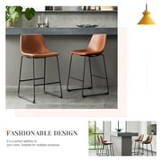 CONCETTA Bar Stools Set of 2, 26inch Industrial Stools with Back, Leather and Footrest for Kitchen, Brown