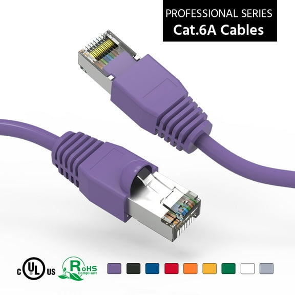 ACCL 50Ft Cat6A Shielded (SSTP) Ethernet Network Booted Cable Purple, 1 Pack