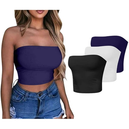 Utoimkio Clearance 3 Pack Seamless Tube Tops for Women Wireless Strapless Bra Wireless Bandeau Bras for Women
