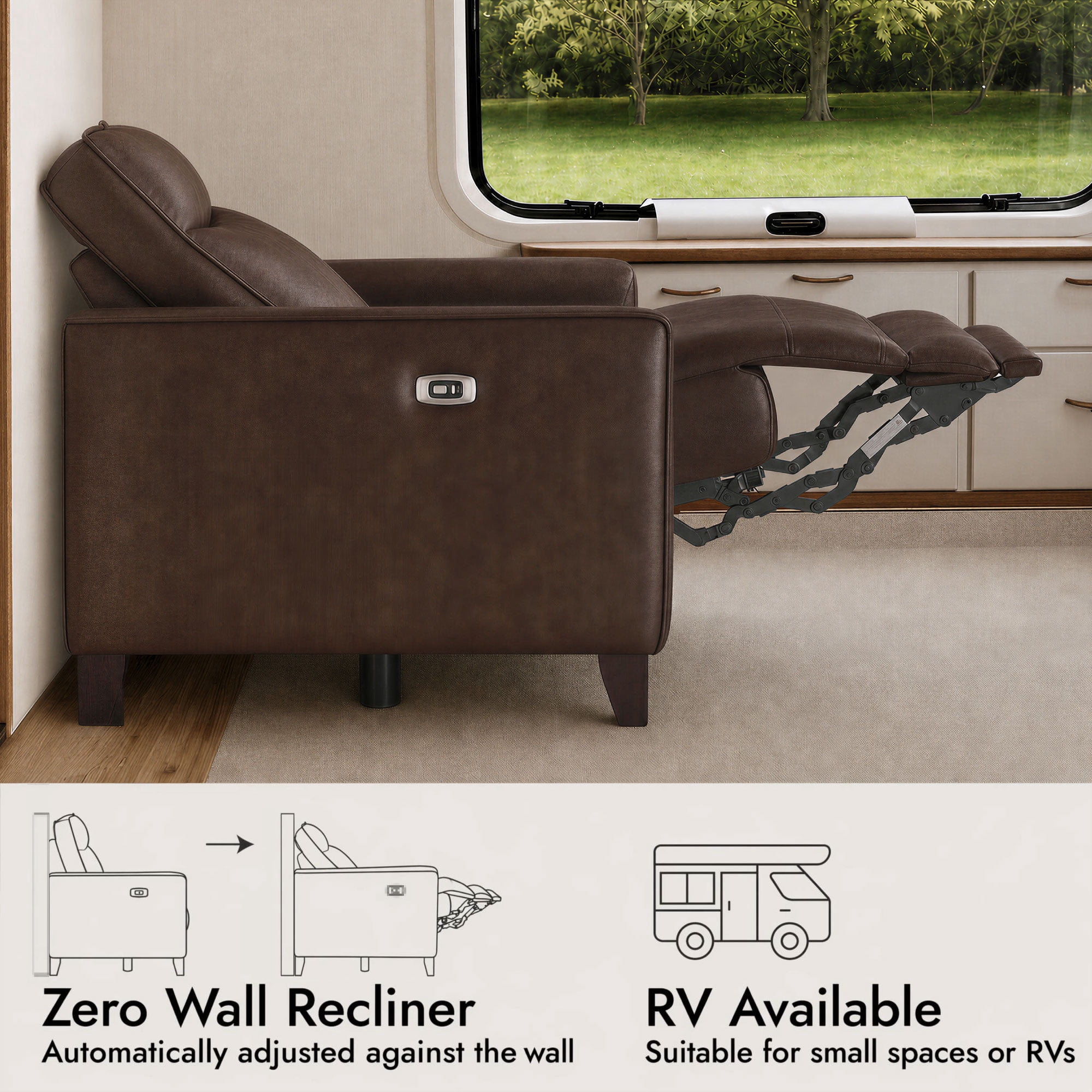Spruce & Spring Zero Wall Power Recliner Chair for Living Room - Faux Leather Espresso