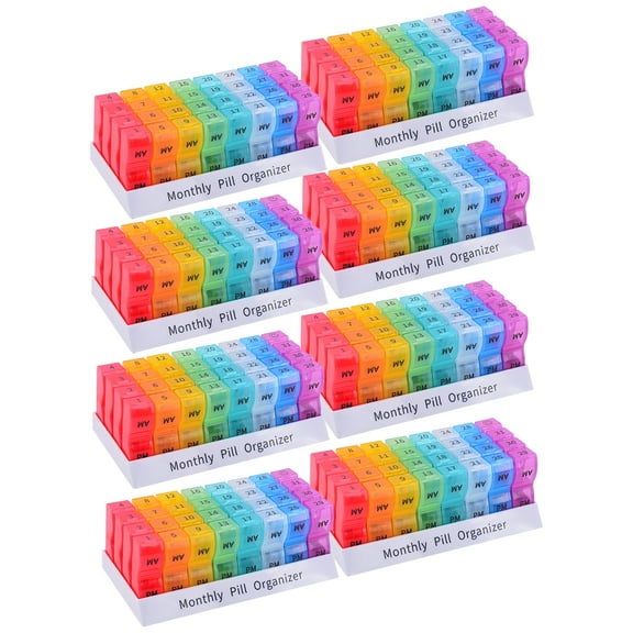 30 Day Pill Organizer 2 Times a Day Monthly Pill Case, BPA Free one Month Pill Box AM PM, Small Compartments to Hold Vitamins, Cod Liver Oil, Fish Oil, Supplements and Medication (8 Pack)