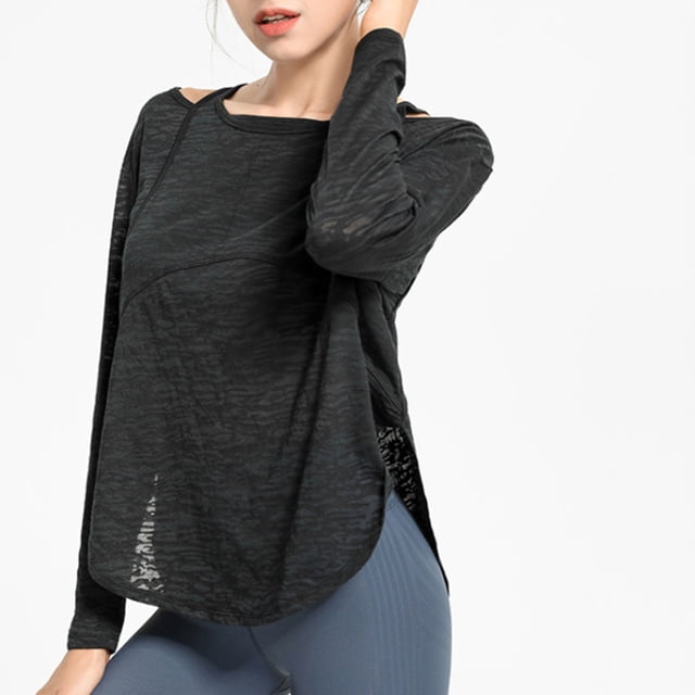 AherBiu Chemises à Manches Longues pour Femmes, Col Rond Léger, Pull d'Entraînement, Randonnée, Yoga