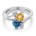 thumbnail image 3 of Gem Stone King 925 Sterling Silver Yellow Citrine Persian Blue Moissanite and White Lab Grown Diamond Ring for Women (1.48 Cttw, Heart Shape 6MM, Gemstone November Birthstone, Size 9), 3 of 6