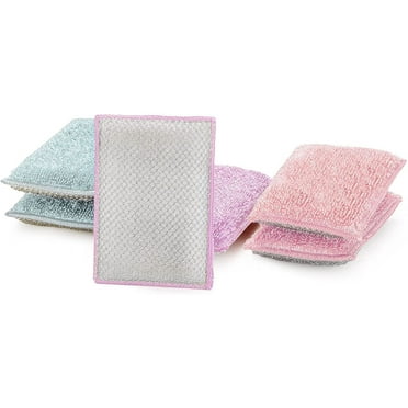 Non Scratch Scrub Sponge with Bamboo Odorless Rayon Fiber - Set of 6 - Ultra Absorbent - Soft and Scrubber Side - Cleaning, Dishes, and Hard Stains - Pastel - Blue, Purple, Pink