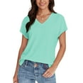 thumbnail image 4 of Xdegoge Summer Savings T Shirts for Women V Neck Short Sleeve Summer Tops Loose Fit Tunic Tops Dressy Casual Blouses Split Fashion Y2K Tshirts of The Week Flash, 4 of 7