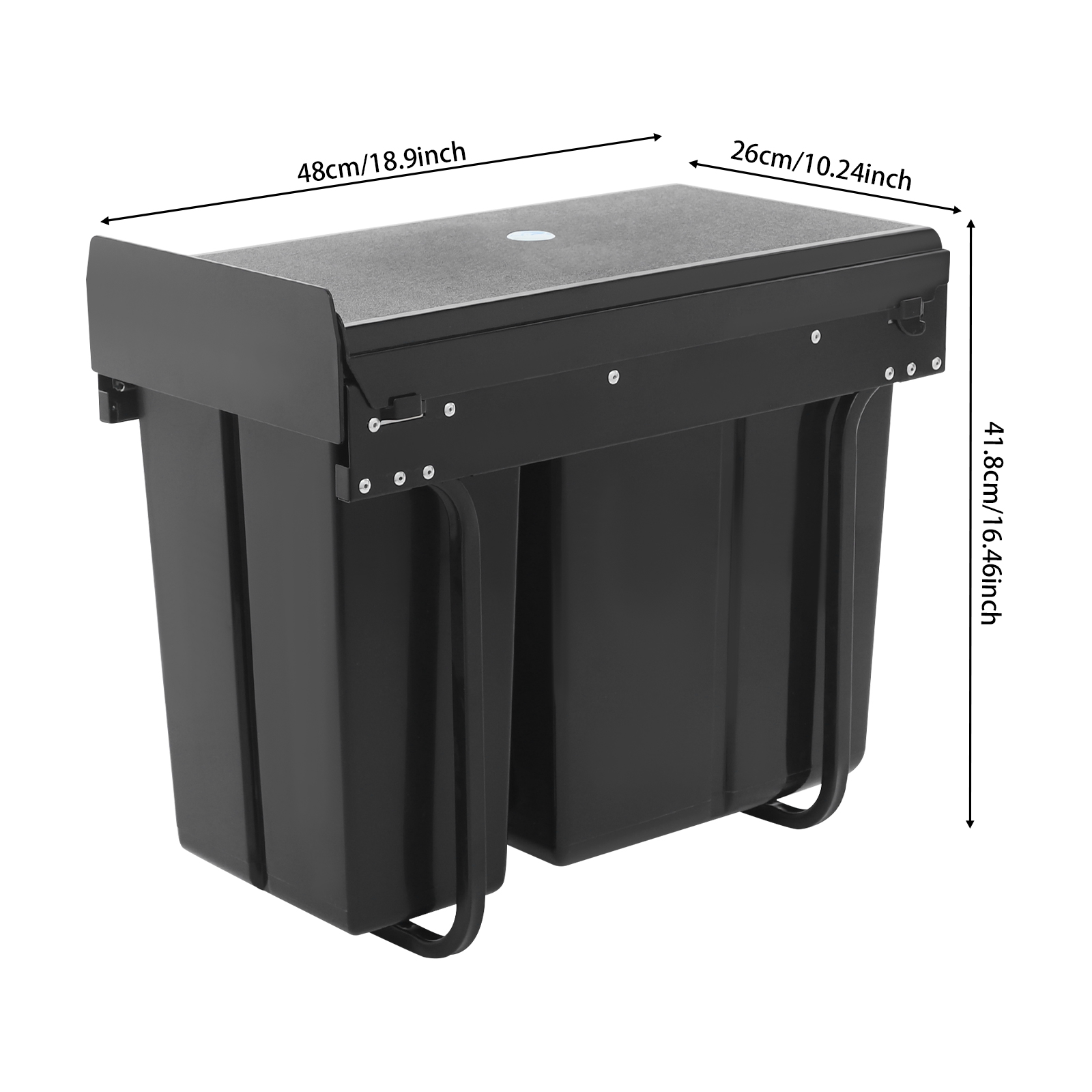 Black Pull Out Trash Can Under Cabinet with Lid, 10L+20L(2.64+5.28Gal) Dual Bin Kitchen Garbage Can, Hidden Under Sink Trash Can with Ordinary Rail