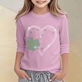 thumbnail image 2 of XAOFW Girl's T-Shirts St Patricks Day Heart Print Three Quarter Sleeve Crewneck T Shirts Playwear Loose Fit Tee Shirt Outdoor Activities Soft Comfortable Top, 2 of 4