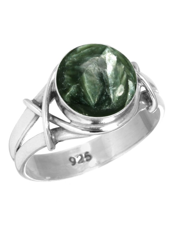 Natural Seraphinite Women Jewelry 925 Sterling Silver Ring