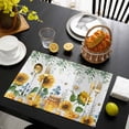 thumbnail image 3 of Eucalyptus Leaves Placemats Set of 8, Sunflowers Spring Watercolor Country Floral Bee Placemats for Dining Table, Place Mats for Kitchen Tabletop, Waterproof Wipeable Dining Table Mats Set, 3 of 9