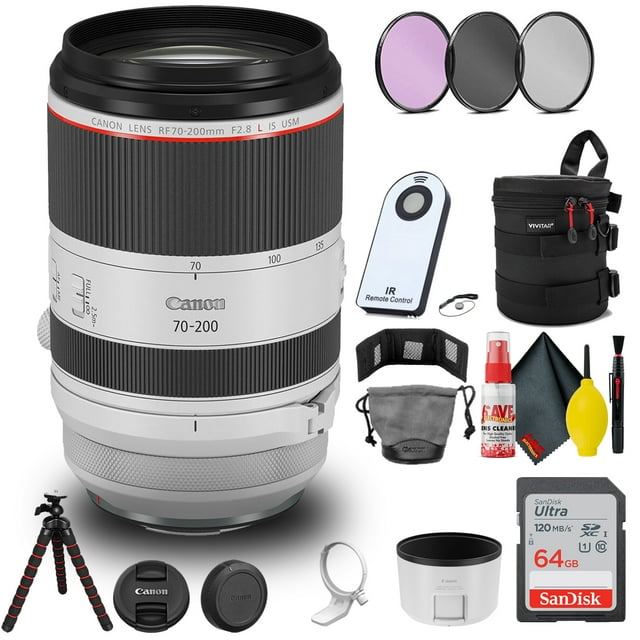 Canon RF 70-200mm f/2.8L IS USM Objectif + Carte SD 64 Go Accessoires (Ensemble)-(Modèle INTL.)