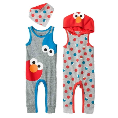 

Sesame Street Infant Boys 2-Pk Elmo & Cookie Monster Romper Bodysuit Outfit NB