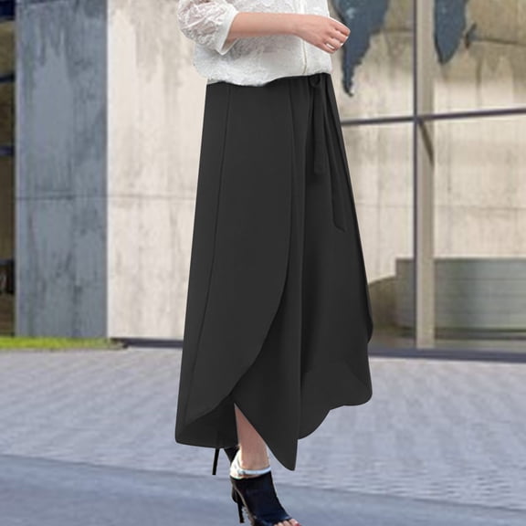 Women's Casual Pants Women'S Lace Up Chiffon Trousers Elastic Waist Casual Loose Wide Leg Skirt Casual Pants,Black Women's Casual Pants XXXL