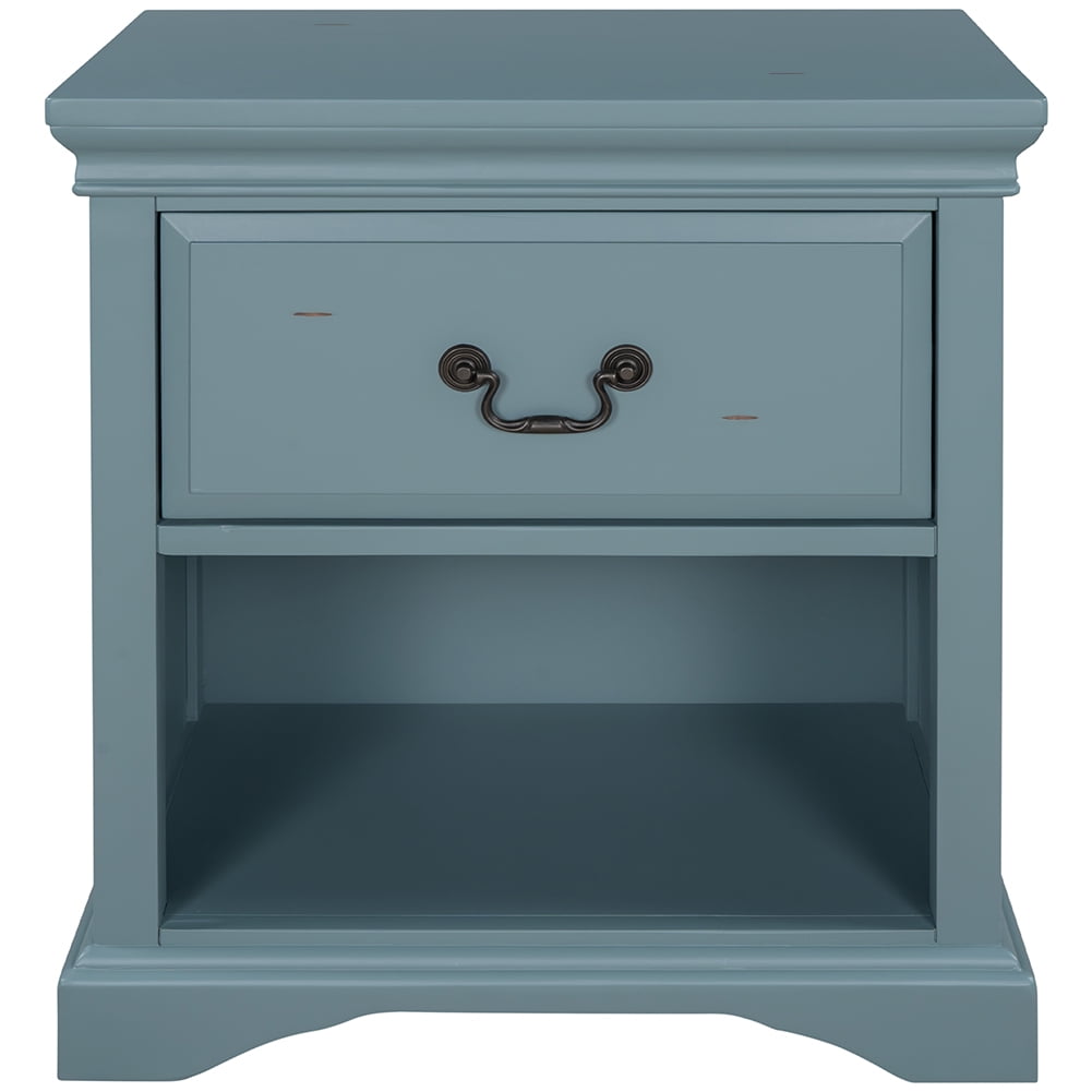 Lowestbest Modern Solid Wood Bedside Table, Living Room Side Table Coffee Table with 1 Drawer, Blue Lowestbest Modern Solid Wood Bedside Table, Living Room Side Table Coffee Table with 1 Drawer, Blue