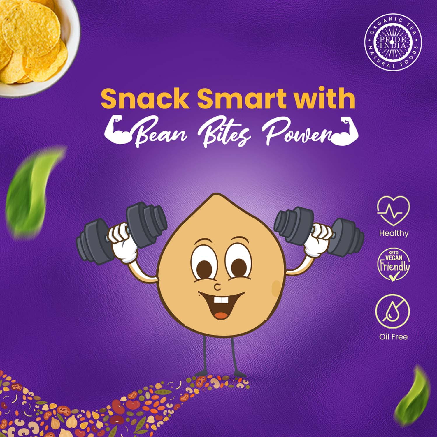 Bean Bites | Smokin’ BBQ Lentil Crisp 3.53 oz (100 g) PACK OF 6 | Round Crunchy Crisps|&nbsp; Heat in Oven (up to 60 secs), Plant Based Protein, Vegan Crisps, Healthy Poppadom Snack By Pride of India