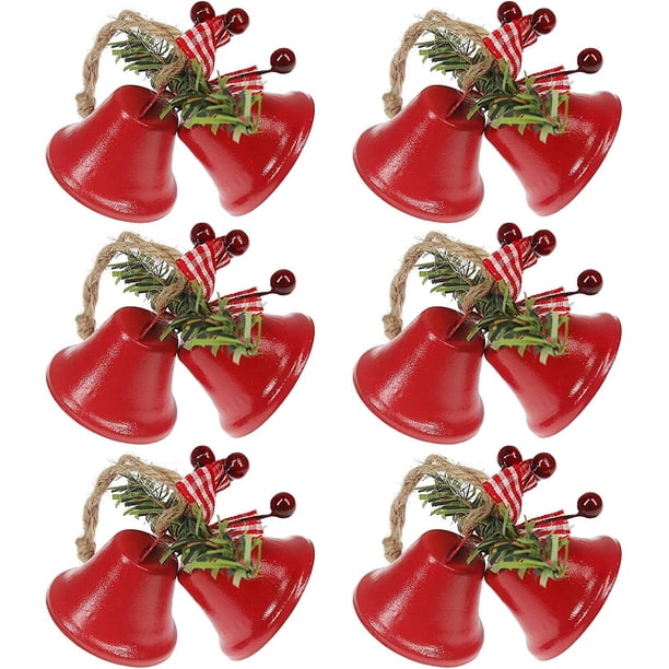 6 campanas de Navidad rojas, adorno colgante para árbol, cascabeles de metal para decoración navideña (6, blanco)