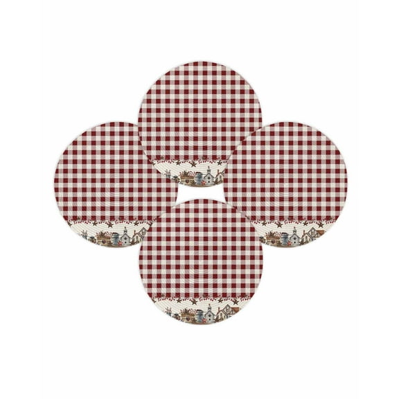 Round Placemats Set of 4 Barn Star Farmhouse Place Mats Washable Woven Placemat Red Buffalo Plaid Circle Braided Table Mat for Kitchen Dining Table Party Home Decor 15 Inch