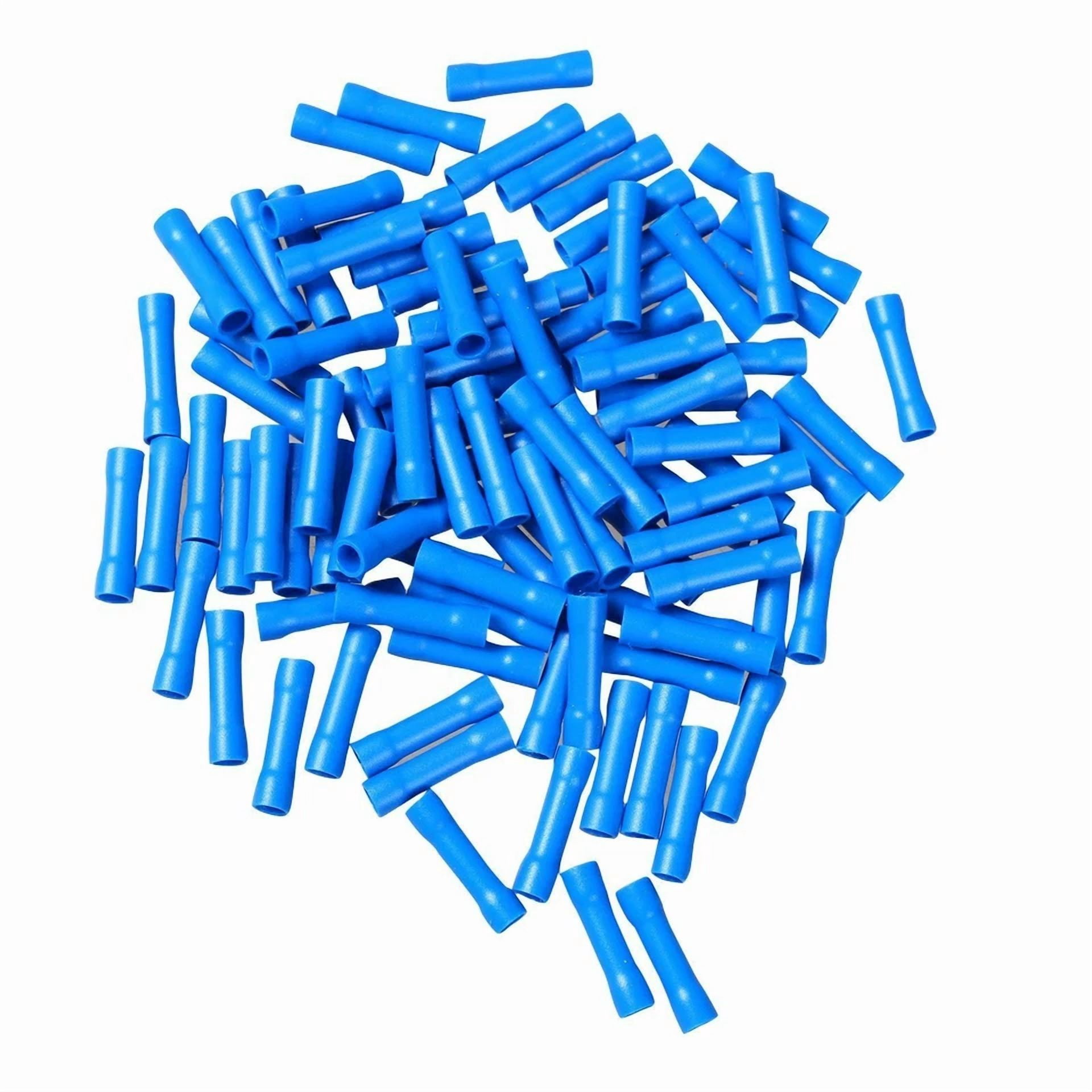 KLYNE- 100Pcs Car Audio/Alarm Wire Butt Connector Terminals 16-14 Awg Ga Gauge Blue