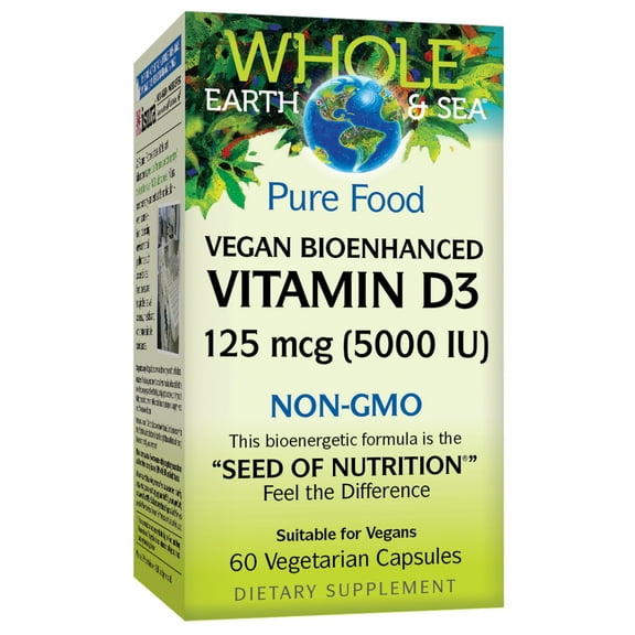 Whole Earth & Sea from Natural Factors, Vitamin D3 5000 IU (125 mcg), Whole Food Supplement, Vegan, 60 Capsules (60 Servings)