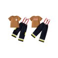 thumbnail image 2 of RUINIXCW Toddler Baby Boy Girl Firefighter Outfit Summer Clothes Kids Firefighter Costume Short Sleeve T-shirt Suspender Pants Overalls Halloween Birthday Outfits, 2 of 10