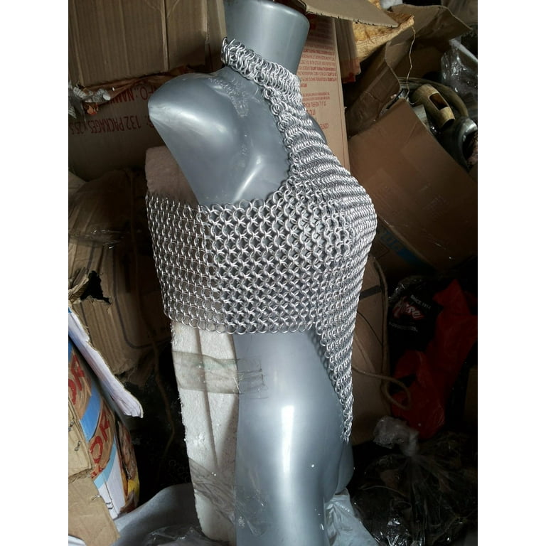 Handmade female girls women metal aluminium wire ring chainmail bra top  halter