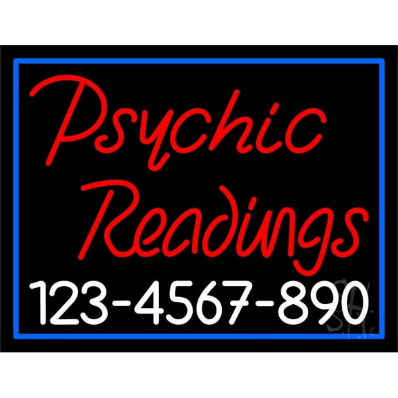 Red Psychic Readings With White Phone Number LED Neon Sign 15" Tall x 19" Wide - inches Black Square Cut Acrylic Backing, with Dimmer - Bright and Premium built indoor LED Neon Sign for Storefront.