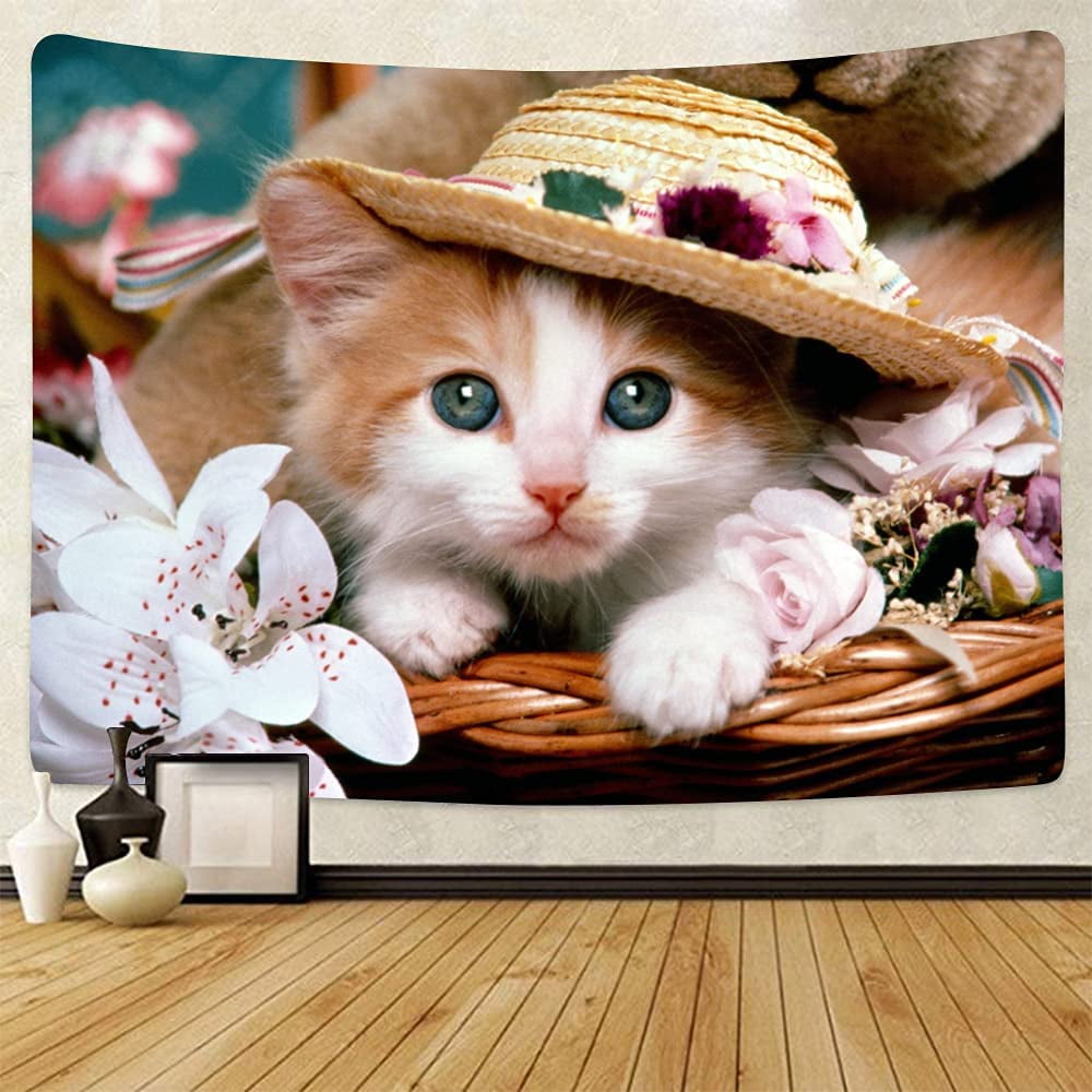 Iguohao Funny Animal Tapestry Cute Cat Wall Tapestry Gothic Decor Black Cool Room Decor For Bedroom Aesthetic Tapestry 2 130cm X 150cm 51.2 x 59.1
