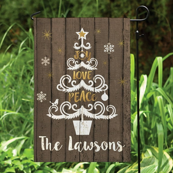 Joy, Love, Peace Tree Personalized Garden Flag, Brown