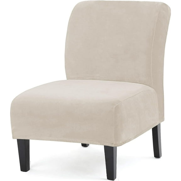 Armless Accent Chair Slipcovers, Thick Velvet Slipper Accent Chair Covers Hotel Oversized Big Chairs, Removable Furniture Protector with Elastic Bottom, Machine Washable (Ivory)