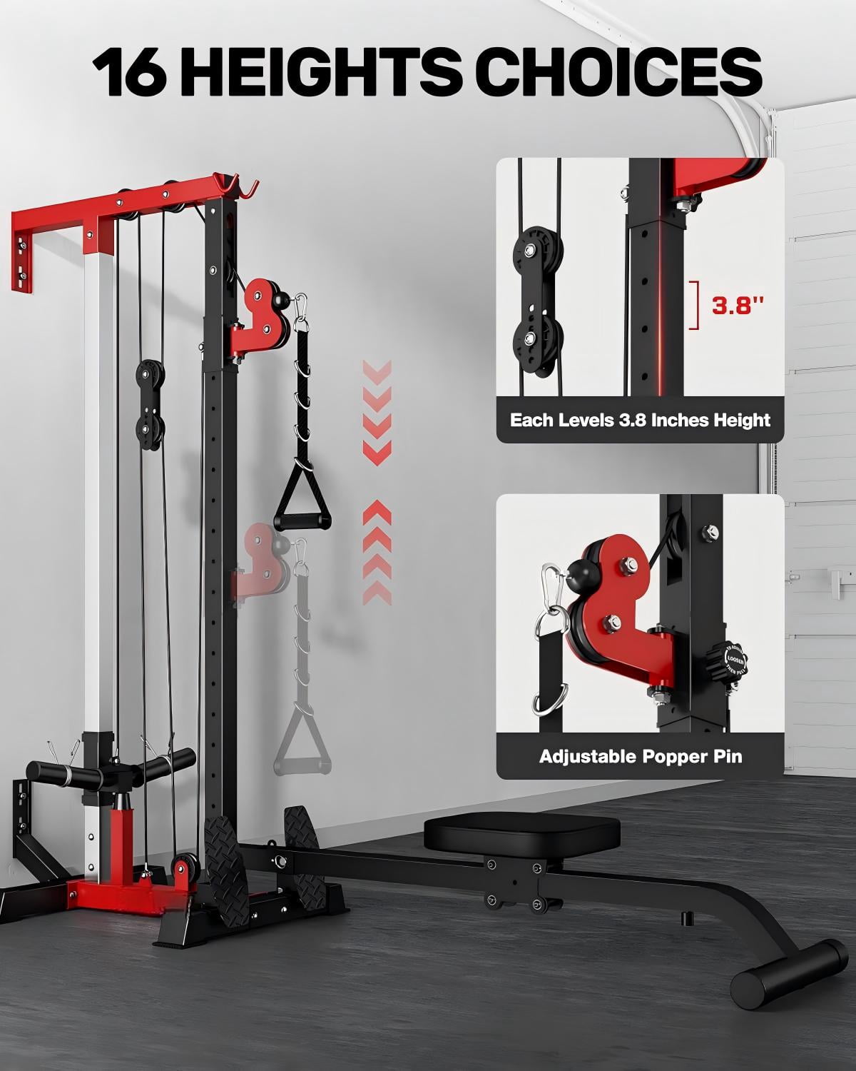 Cable Crossover Machine,Lat Pull Down Machine with Adjustable 16 Positions Dual Pulley System,Wall Mounted Pulley Tower functional traine for Home Gym Fitness