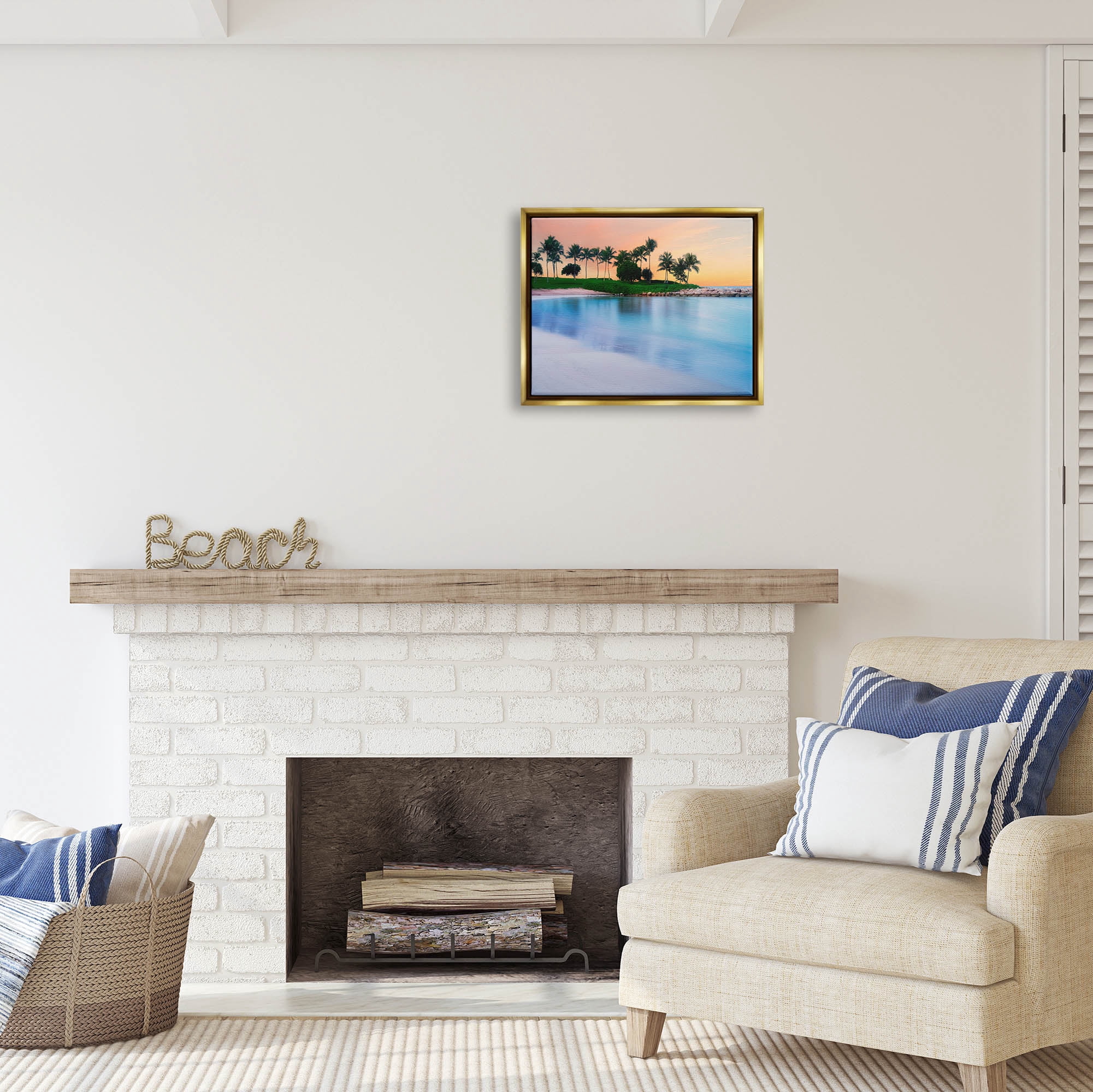 Stupell Industries Tropical Beach Cove Landscape Coastal Photography Gold Floater Framed Art Print Wall Art