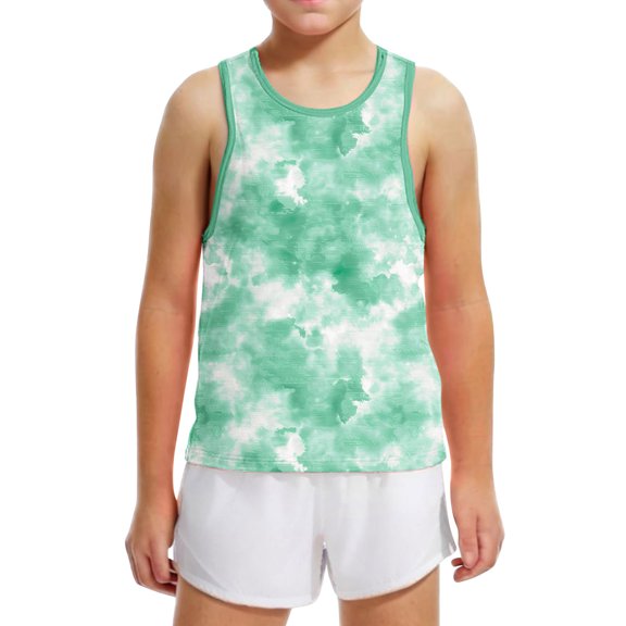 Boys Girls Tank Tops Tie Dye Sleeveless Graphic Tees Crew Neck Basic Undershirt Y2K Soft Loose Summer Outfits, Green, 14 Years
