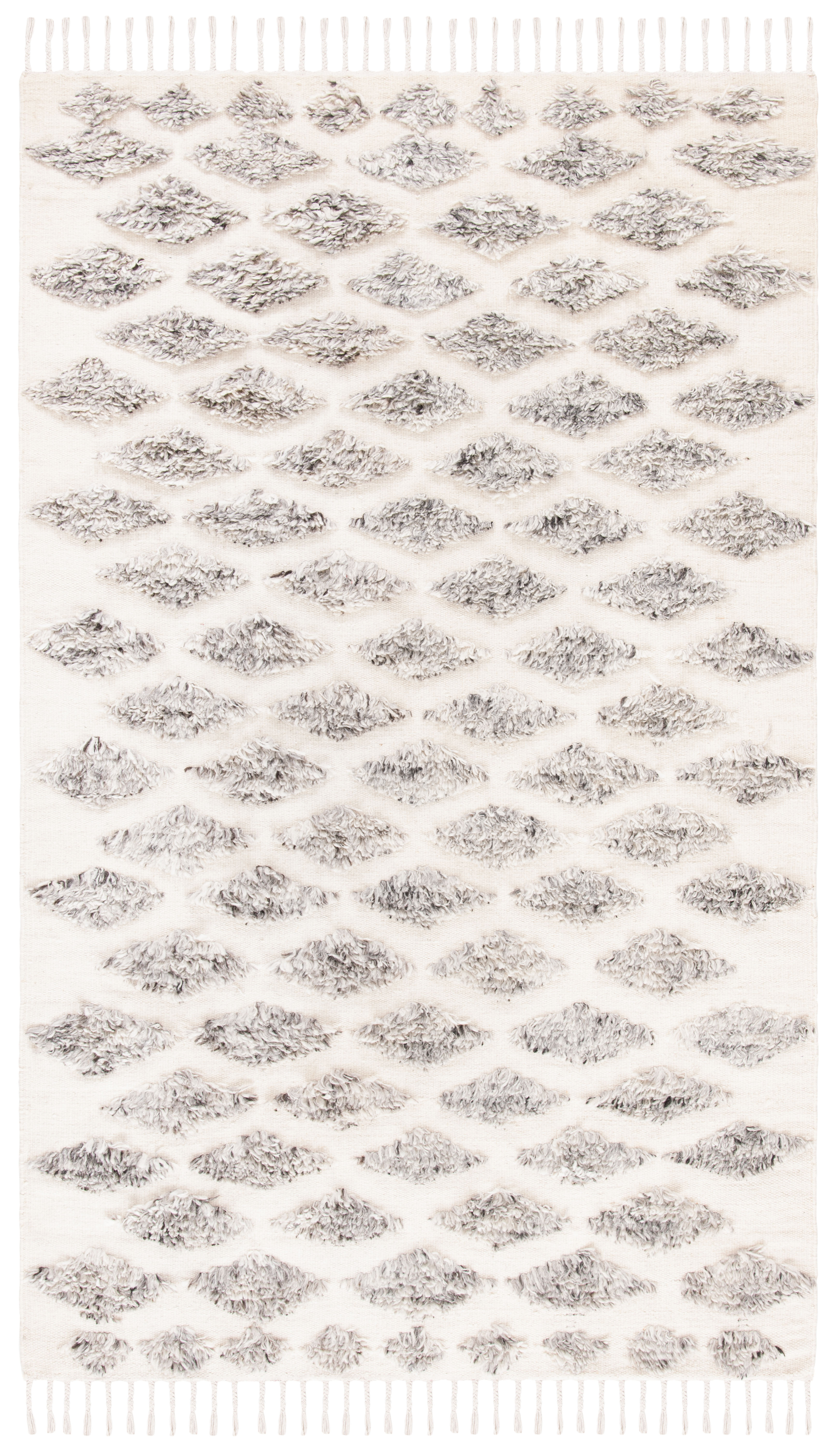 SAFAVIEH Casablanca Winona Solid Geometric Wool Shag Area Rug, Grey/Beige, 5' x 8'