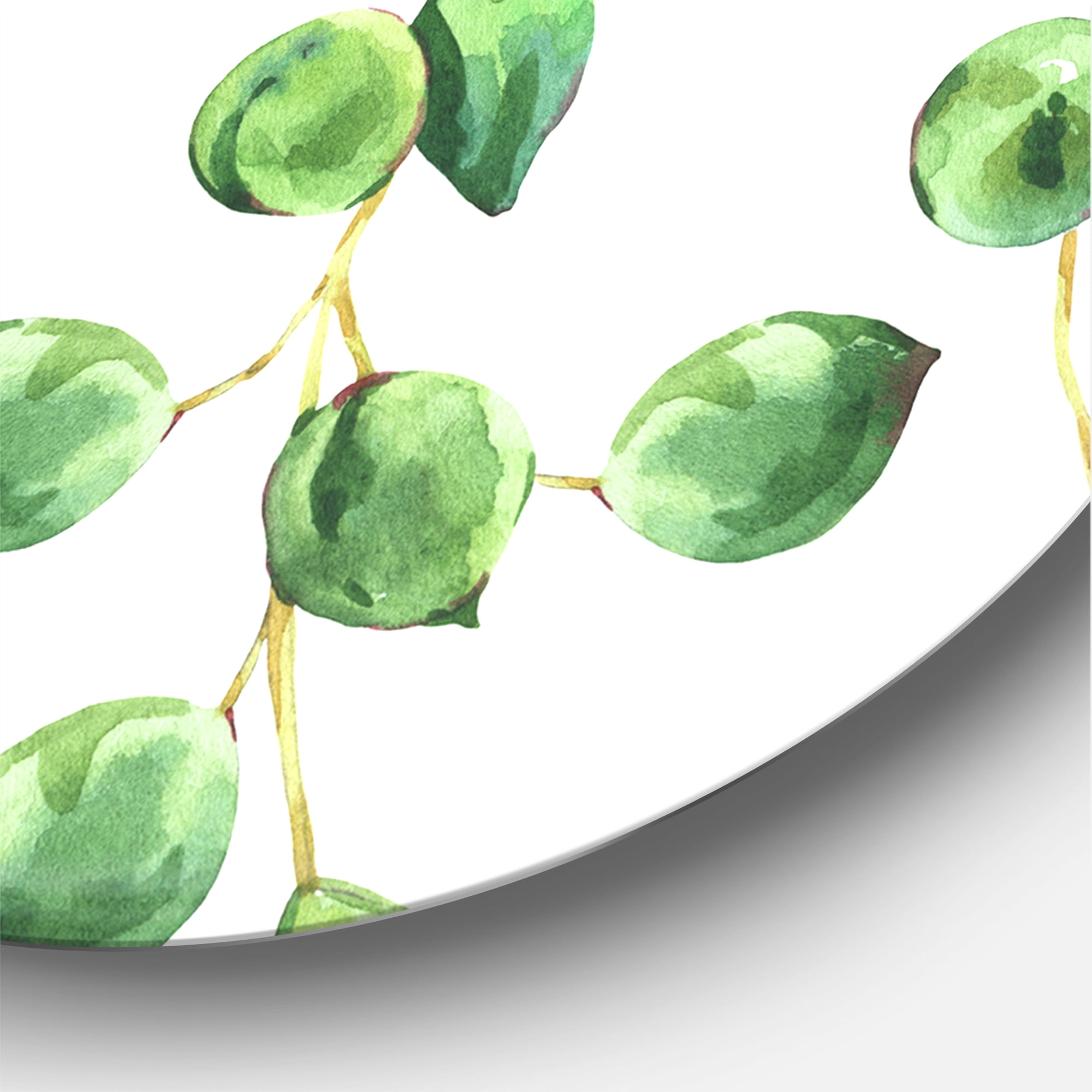 Designart 'Tropical Green Leaves Patern On White' Tropical Circle Metal Wall Art 23x23 - Disc of 23