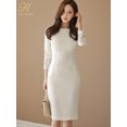 thumbnail image 4 of H Han Queen-vestido de tubo de retazos de encaje sólido para mujer, vestido ajustado Sexy, ropa de trabajo de muñeca OL, otoño, 4 of 5