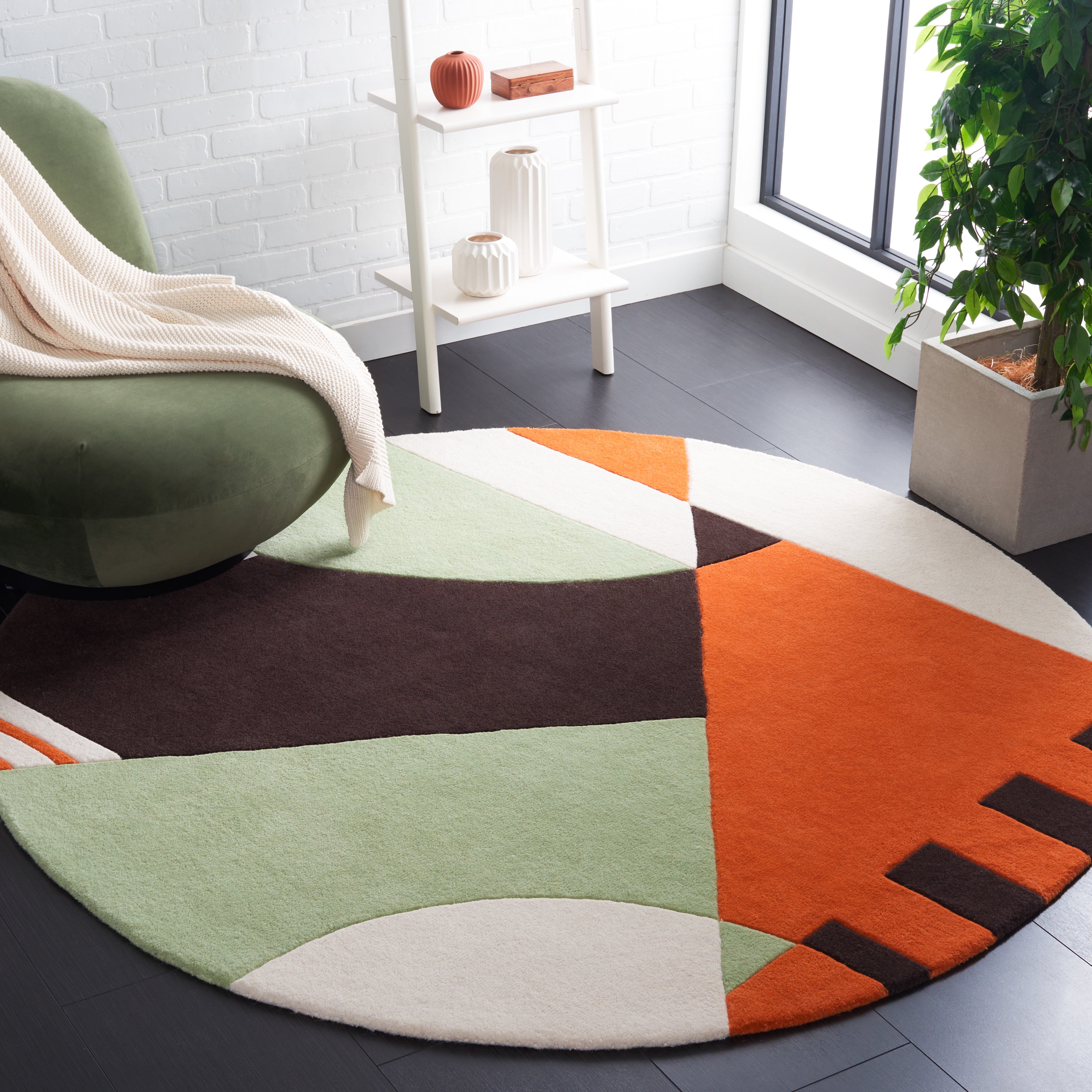 SAFAVIEH Rodeo Drive Kenneth Abstract Area Rug, Green/Brown, 6' x 6' Round