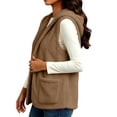 thumbnail image 6 of Hzzrkos Women Casual Loose Solid Color Sleeveless Hooded Button Up Patch Pocket Vest Cardigan Outerwear Jacket Khaki, 6 of 9